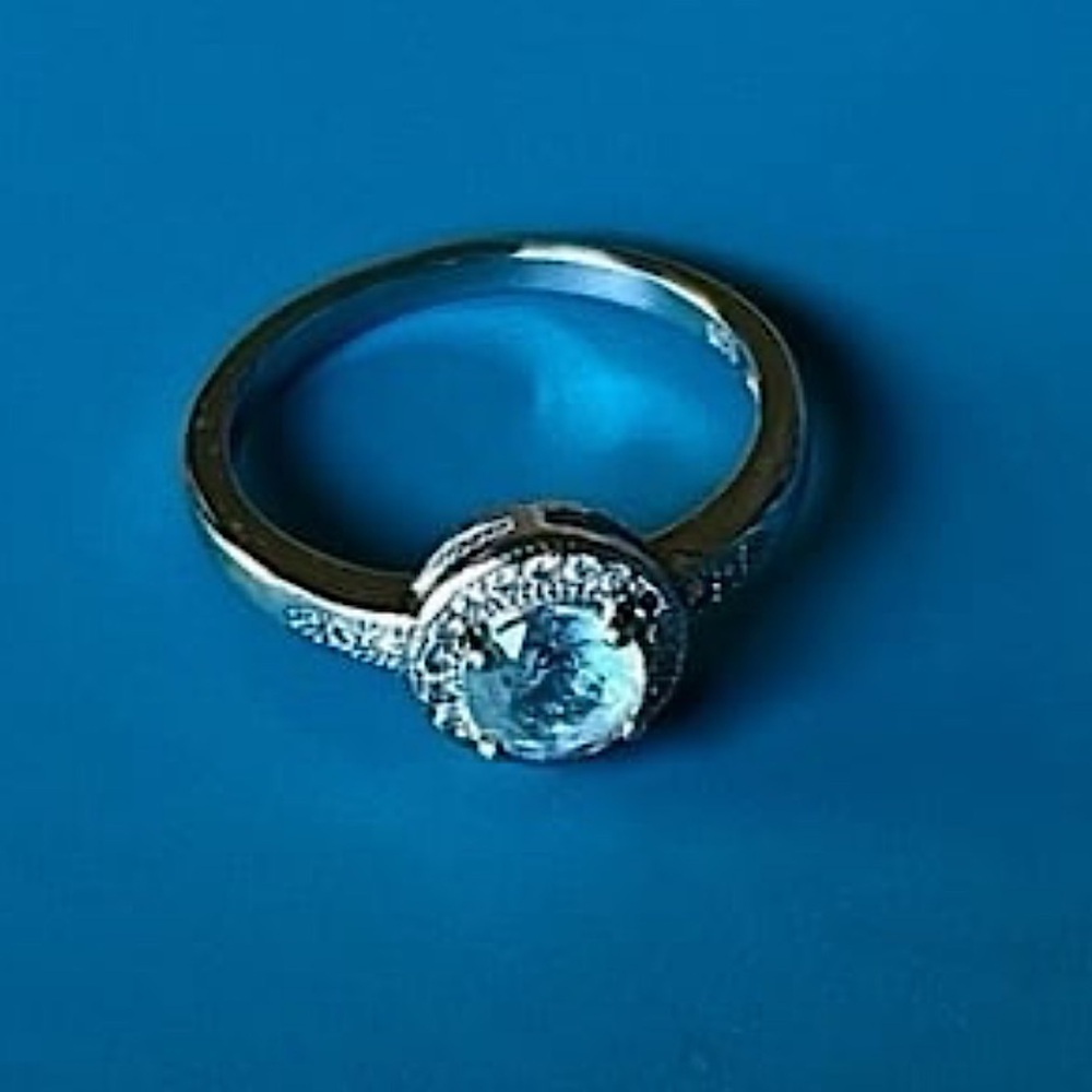 Vintage Sterling Silver Aquamarine Engagement Ring size 6.5